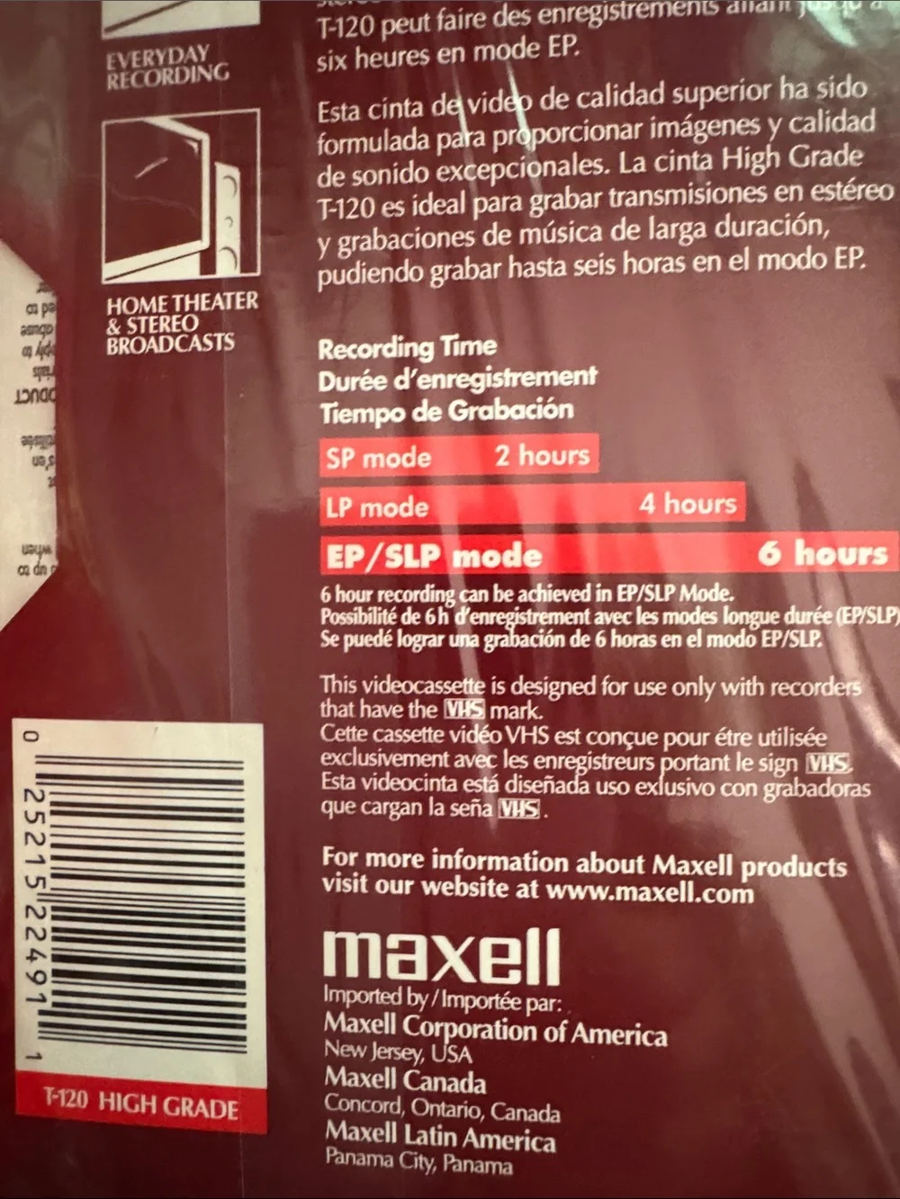 Maxell High Grade T-120 VHS Tape - 5 Sealed Tapes